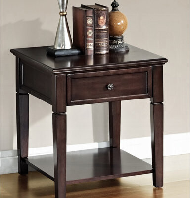 Lark Manor Walnut End Table With Modern Design And Practical Storage Synthetic Walnut Open Shelf Drawer