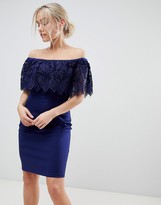 Thumbnail for your product : Paper Dolls Petite lace overlay bardot pencil dress in navy