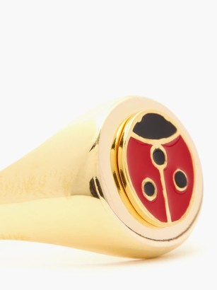 Wilhelmina Garcia Ladybird Enamel & 18kt Gold-plated Signet Ring - Red Gold