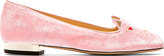 Thumbnail for your product : Charlotte Olympia Pink Crushed Velvet Love Kitty Flats