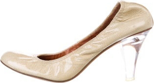 Lanvin Patent Leather Slingback Pumps Yellow Square-Toes