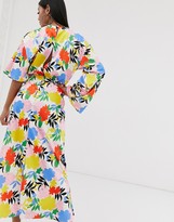 Thumbnail for your product : ASOS DESIGN asymmetric sleeve maxi dress in bright floral print