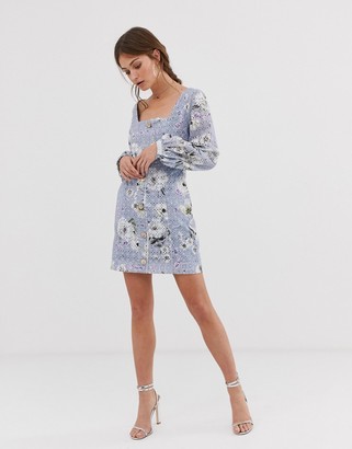 We Are Kindred Sookie printed broderie mini dress with button down front