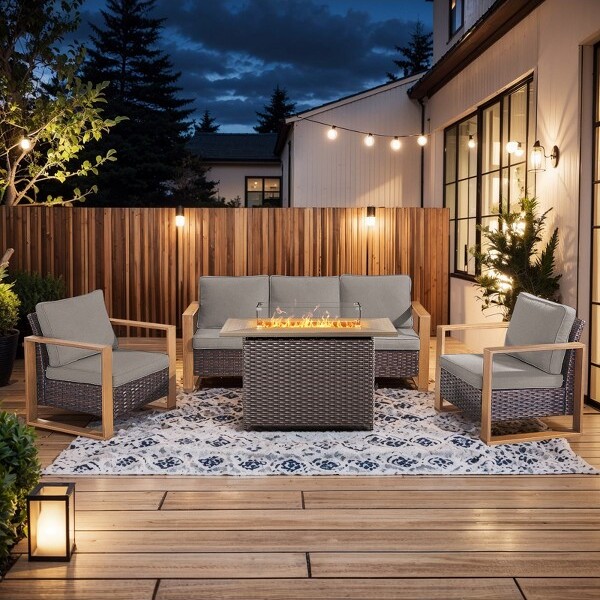 Gymojoy4PiecePatioFurnitureSet41inFirePitTableOutdoorFurnitureSetsPatioCouchOutdoorChairs50000BTUPropaneFirePit