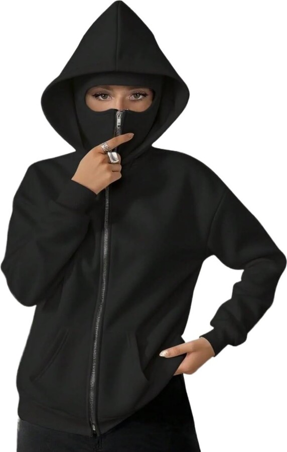 XMVOMTBOR Women's 2025 Trendy Sweatshirts Hooded Sweatshirt Black