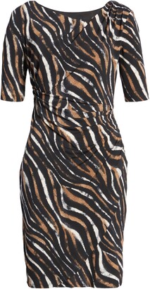 Connected Apparel Ruched Faux Wrap Dress