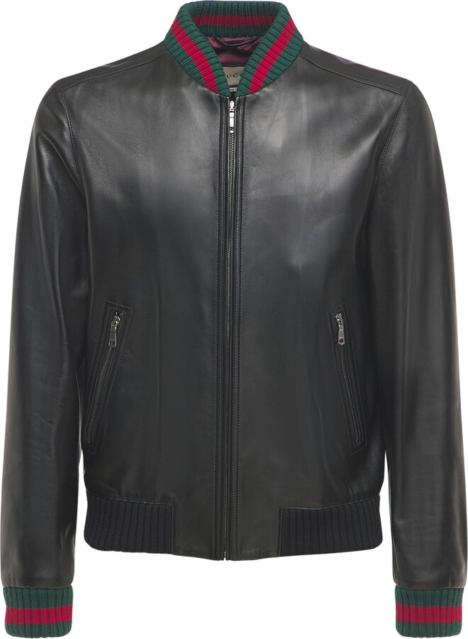 Gucci Leather jacket w/ Web detail - ShopStyle