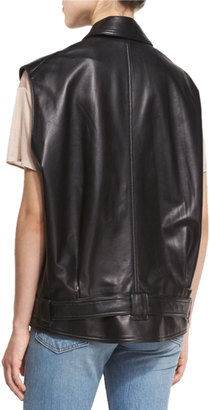Helmut Lang Oversized Leather Snap-Front Vest, Black