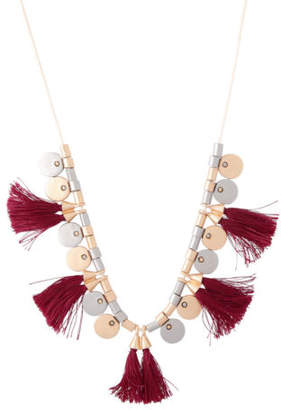 Basque NEW Mixed Disc And Tassel Boho Necklace Wine