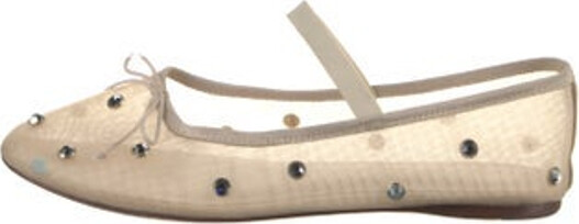 Loeffler Randall Mesh Mary Jane Flats Neutrals Lace Pattern Grosgrain Crystal & Bow Accents Round-Toes Elasticized Straps