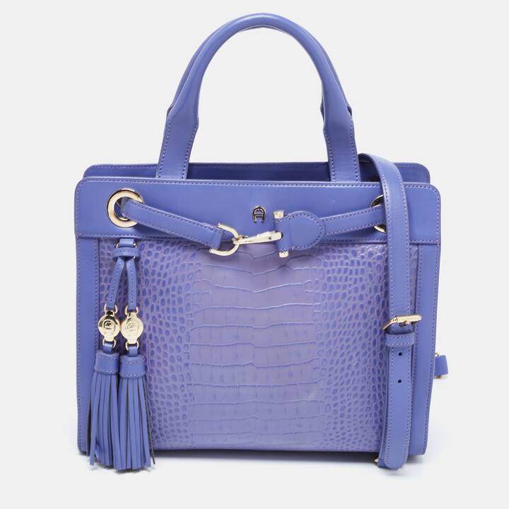 Aigner Lavender Crocodile Embossed Leather Limited Edition Cavallina Tote -  ShopStyle
