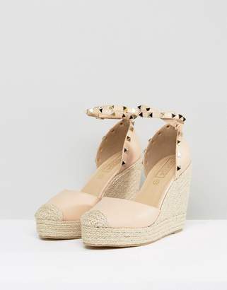 Truffle Collection Studded Ankle Strap Heeled Espadrilles