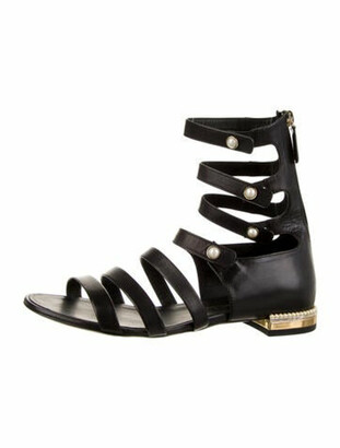 Chanel 2017 Faux Pearl Accents Gladiator Sandals Black - ShopStyle