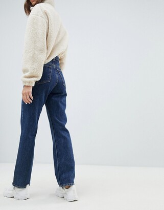 Weekday Row cotton high waist jeans in win blue - MBLUE - ShopStyle