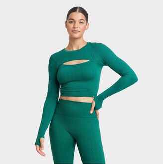 Women' Textured Seamle Long Sleeve Top - JoyLab™ Dark Green XS - ShopStyle