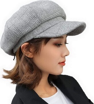 Fancyland Women Vintage Baker Boy Cap Peaked Beret Hat Flat Cap Khaki