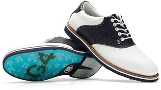 mens black and white saddle golf shoes