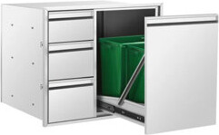 Sidasu Outdoor Kitchen Drawer Combo,28Wx22Hx19D Inch,Ith 2 Trash Cans (20L) For Bbq Island,Grilling Station