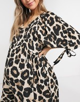Thumbnail for your product : ASOS DESIGN maternity smock jumpsuit with tie sleeve detail in leopard print