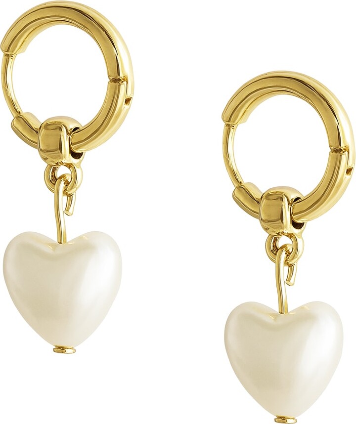 The Gala Gold Hoop Pearl Heart Drop Earrings