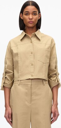 Cropped Convertible Shirt Jacket in KHAKI