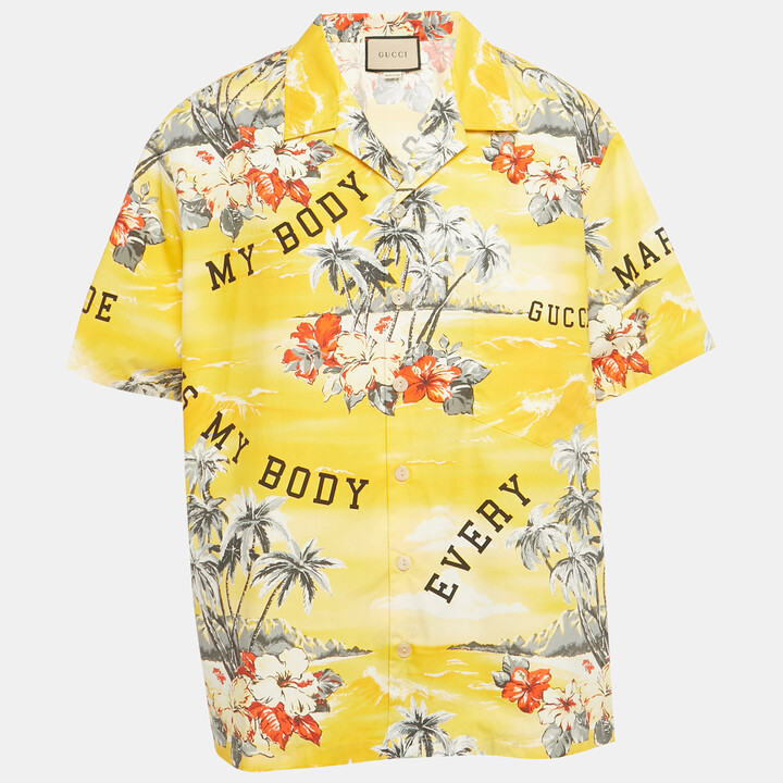 Gucci Yellow Printed Cotton Bowling Shirt S