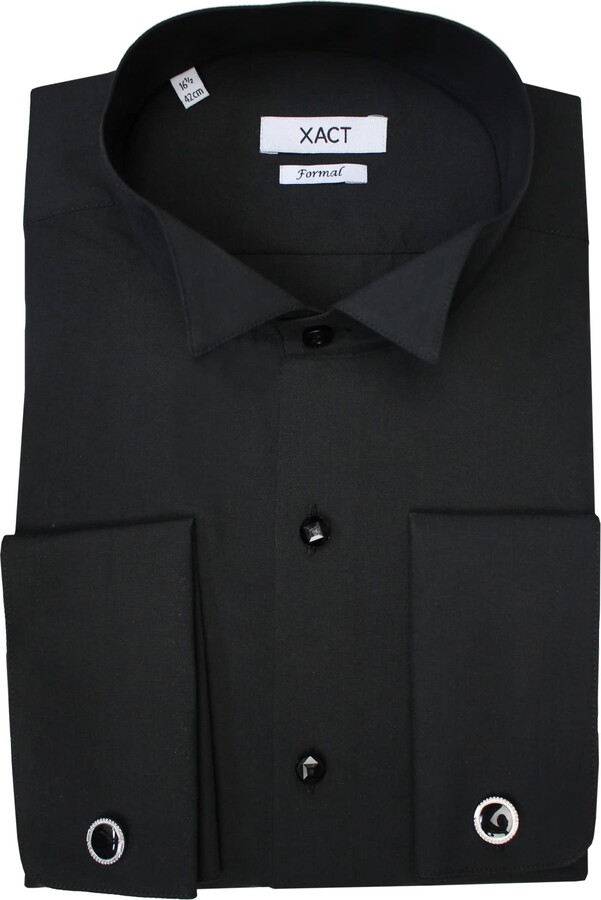 Xact Men's Formal Tuxedo/Dress Shirt with Double Cuff and Cuff Links