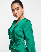 Thumbnail for your product : Closet London satin kimono wrap dress in emerald green