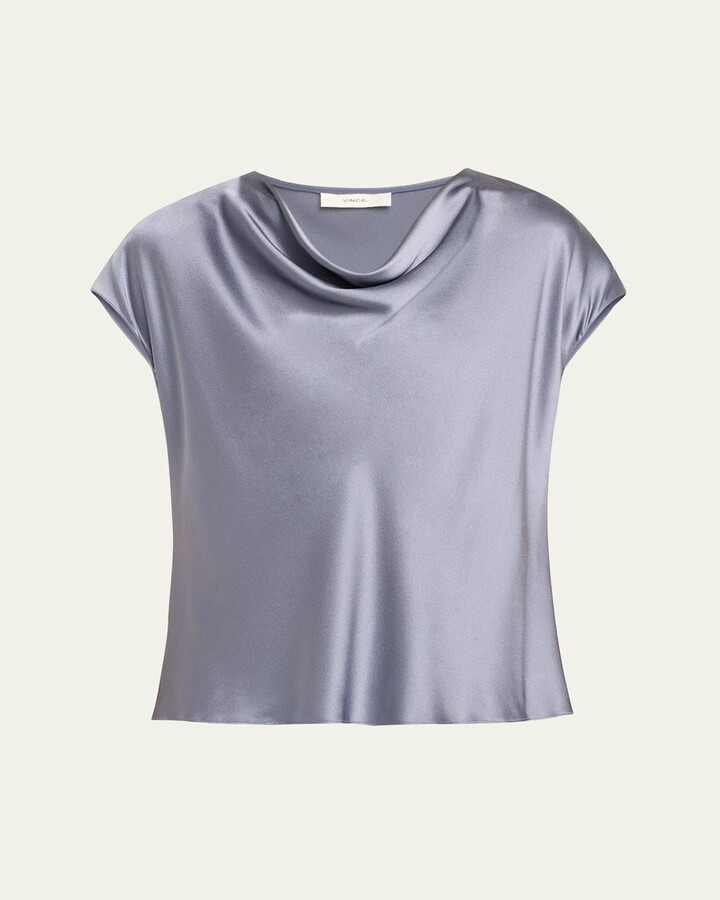 Vince Cowl-Neck Cap-Sleeve Satin Blouse