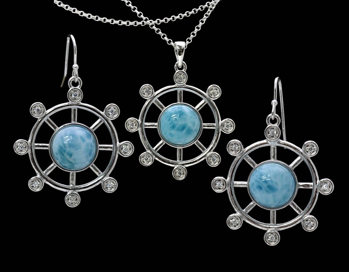 Etsy Larimar Boat Wheel 10mm Aaa Earrings/Pendant Set .925 Sterling Silver | New Style