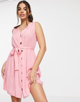 Thumbnail for your product : Pieces button front tie waist mini dress in pink