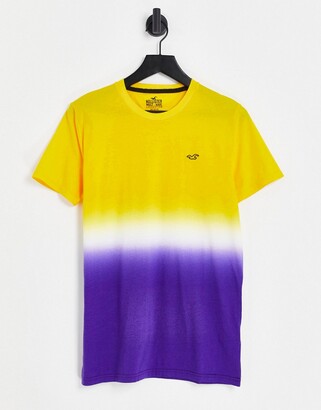 Hollister icon logo ombre stripe t-shirt in purple/white/gold - ShopStyle