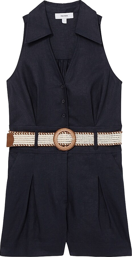 Reiss Women's Anjie Linen Romper - Navy - Size 10
