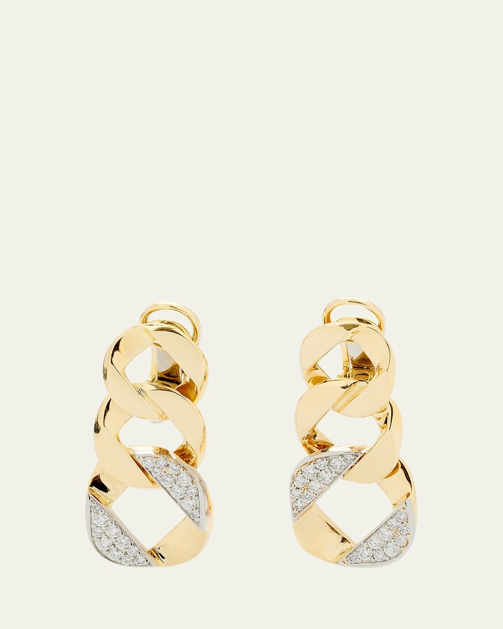 Verdura 18k Yellow Gold, Platinum and Diamond Piccolo Curb Link Ear Clips