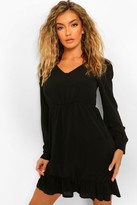 Thumbnail for your product : boohoo Long Sleeve V Neck Swing Dress