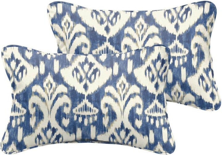 SORRA HOME Indigo/Cream Rectangular Outdoor Corded Lumbar Pillows (2-Pack)