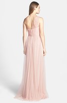 Thumbnail for your product : Amsale Lace & Tulle One-Shoulder Gown