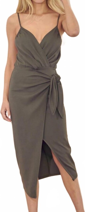 Fore Collection Ava Wrap Midi Dress In Olive