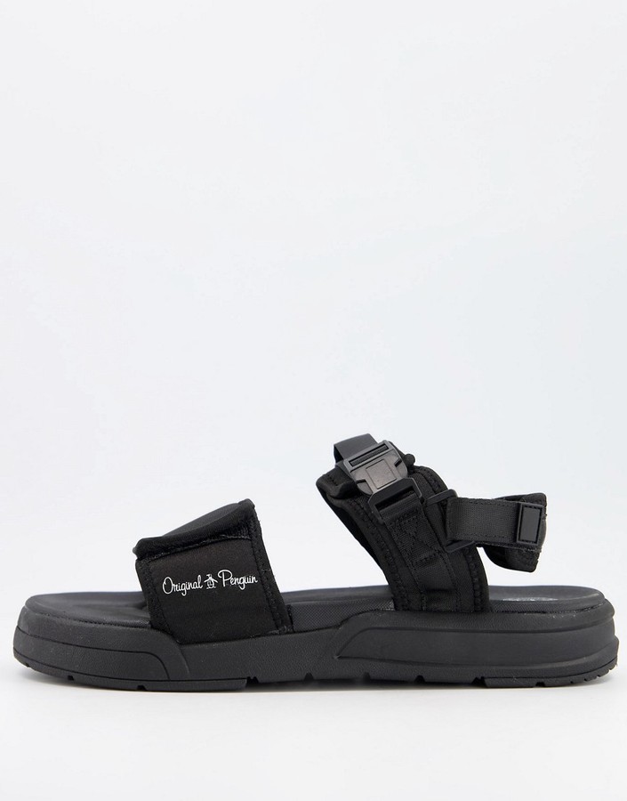 Original Penguin chunky sporty sandals in black - ShopStyle