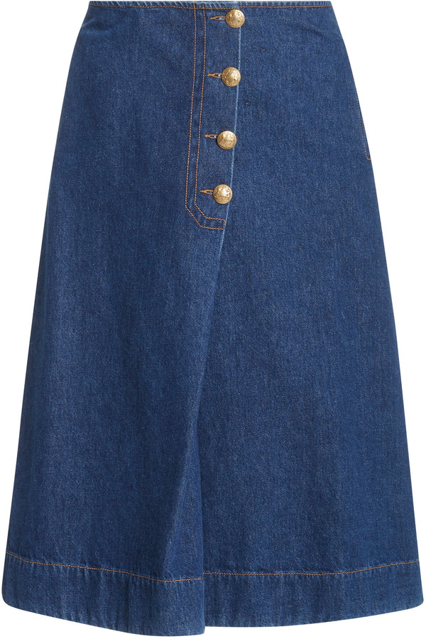 denim wrap midi skirt