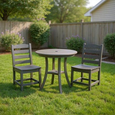 Latitude Run 3 - Piece Outdoor Dining : Round Patio Table And 2 Armless Chairs Easy To Maintain For All Weather Conditions In Small Spaces Gray Person Seating H