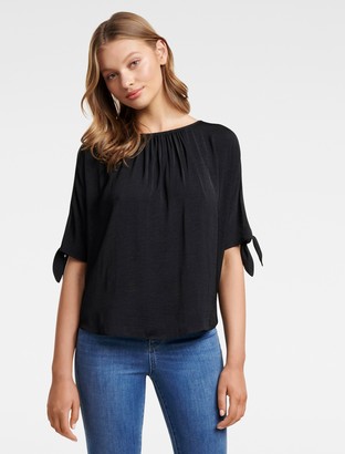 Forever New Simona Cold Shoulder Tie Sleeve Top - Navy - 6