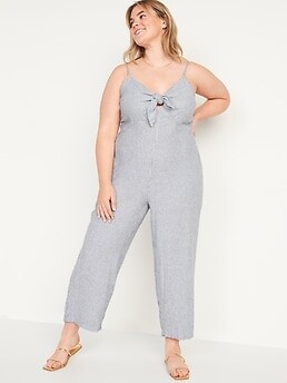 Old Navy Striped Smocked Cropped Knotted Linen-Blend Cami Jumpsuit for  Women - ShopStyle Plus Size Clothing