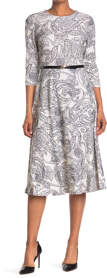 Calvin Klein Paisley Crepe Belted Dress - ShopStyle