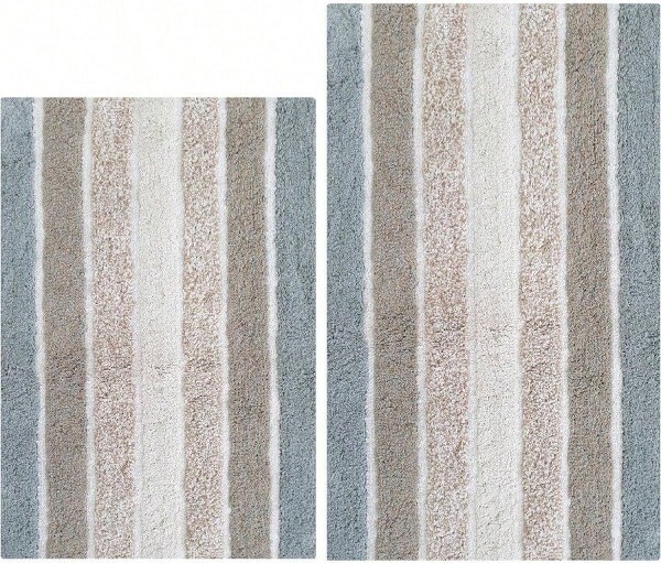 LOVELAY CREATIONS GreyBeigeReversibleBathMats2-PieceSetQuickDryforBathroomTubShower21x3217x24InchesMulticolorStandard