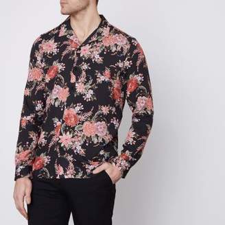 River Island Black floral revere long sleeve shirt