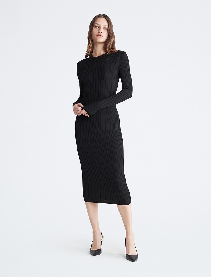 Calvin Klein Women's Ribbed Midi Sweater Dress - ShopStyle