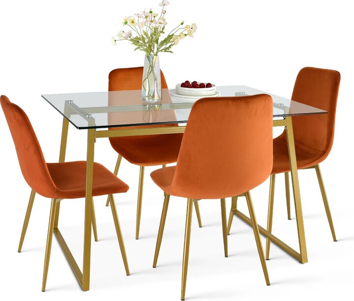 Monash 47"x32" Rectangular Modern Glass With Gold Base Dining table