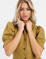 Thumbnail for your product : UNIQUE21 puff sleeve shirt dress in khaki