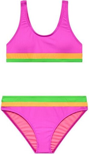 Beach Lingo Girls' Rays For Days Colorblock Swim Bikini Set 7 Cyber Pink